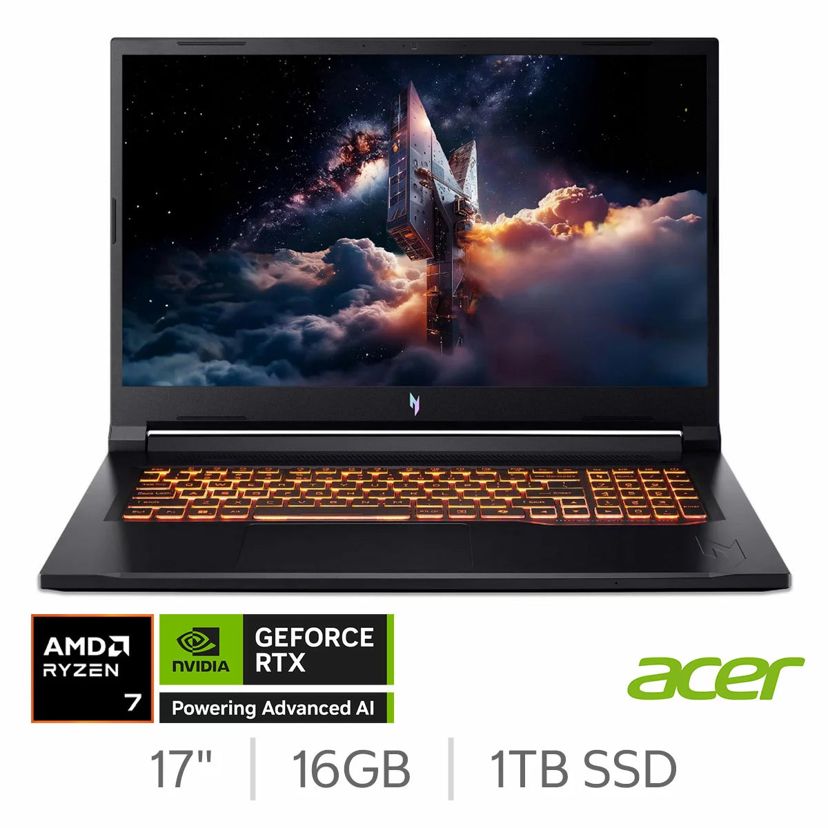 Acer Nitro V17, AMD Ryzen 7, 16GB RAM, 1TB SSD, NVIDIA GeForce RTX 5060, 17.3