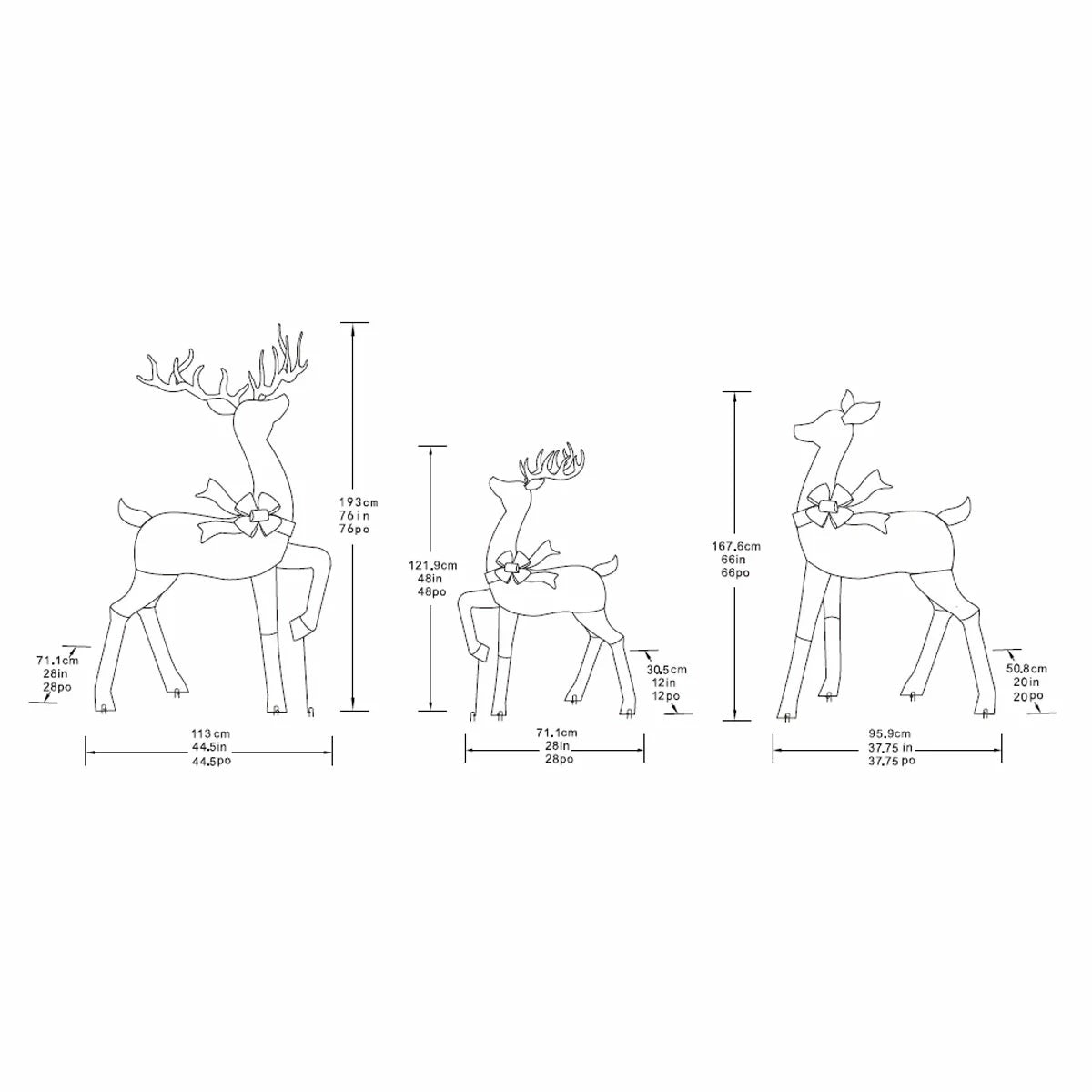 6ft (1.8m) Deer family Set of 3 with LED Lights, view 3
