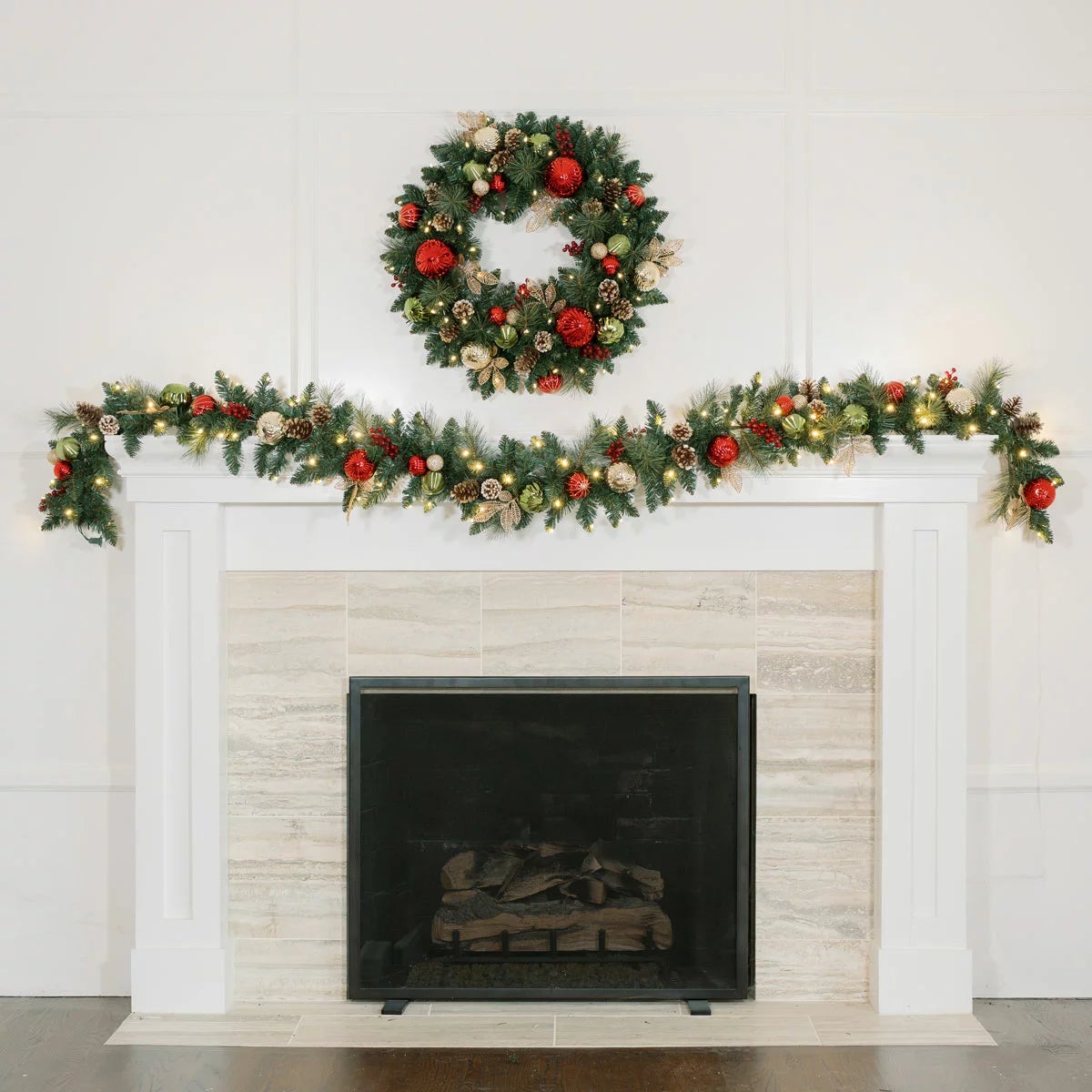 30 inch (76cm) Pre-Lit Decorated Wreath with 50 LED Lights, view 7