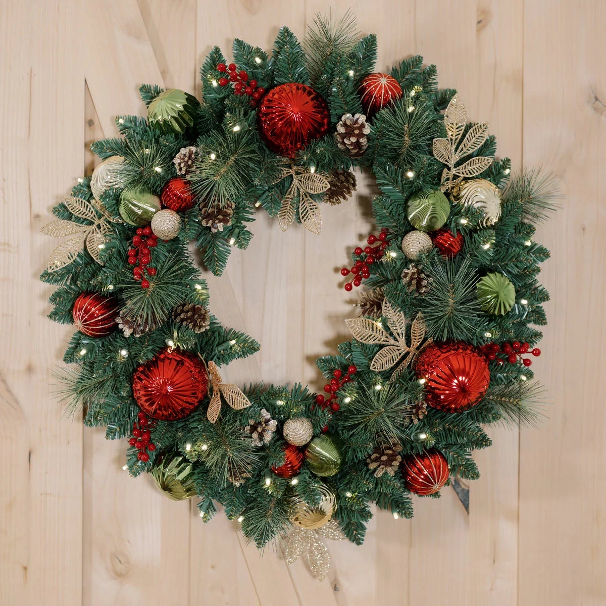 30 inch (76cm) Pre-Lit Decorated Wreath with 50 LED Lights, view 6