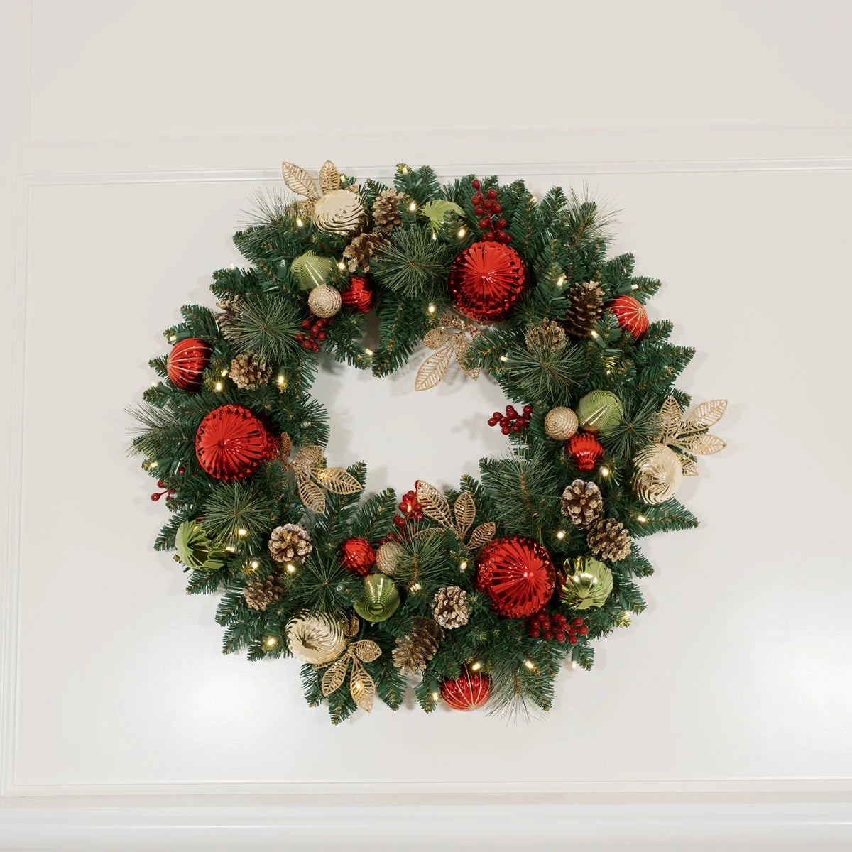 30 inch (76cm) Pre-Lit Decorated Wreath with 50 LED Lights, view 21