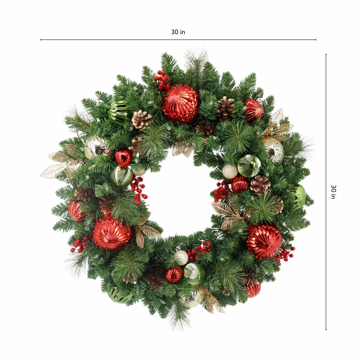 30 inch (76cm) Pre-Lit Decorated Wreath with 50 LED Lights, view 23