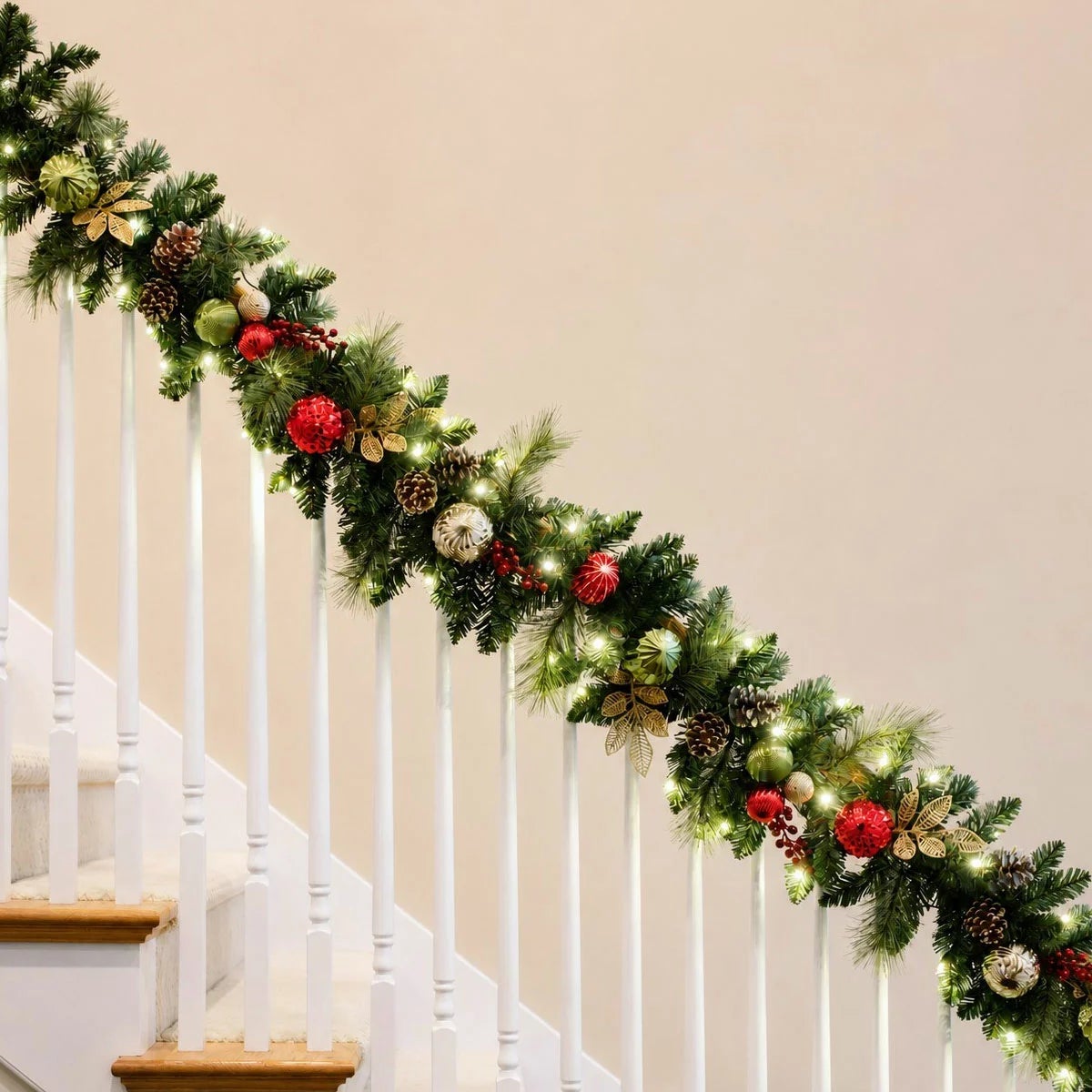 9 ft Pre-lit Christmas Artificial Garland With Twinkling LED Lights, view 19