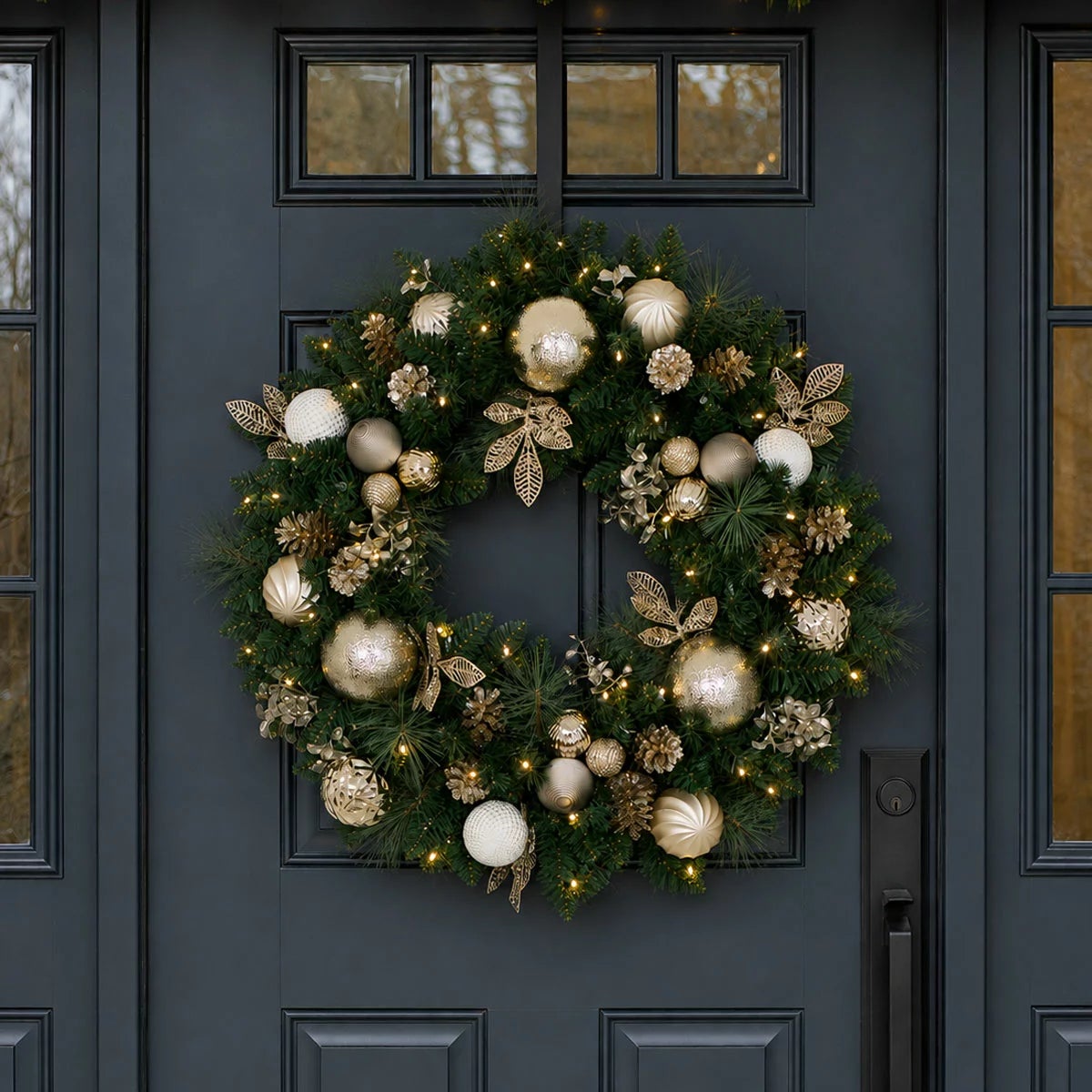 30 inch (76cm) Pre-Lit Decorated Wreath with 50 LED Lights, view 2