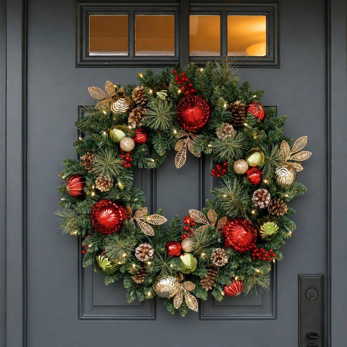 30 inch (76cm) Pre-Lit Decorated Wreath with 50 LED Lights, view 5