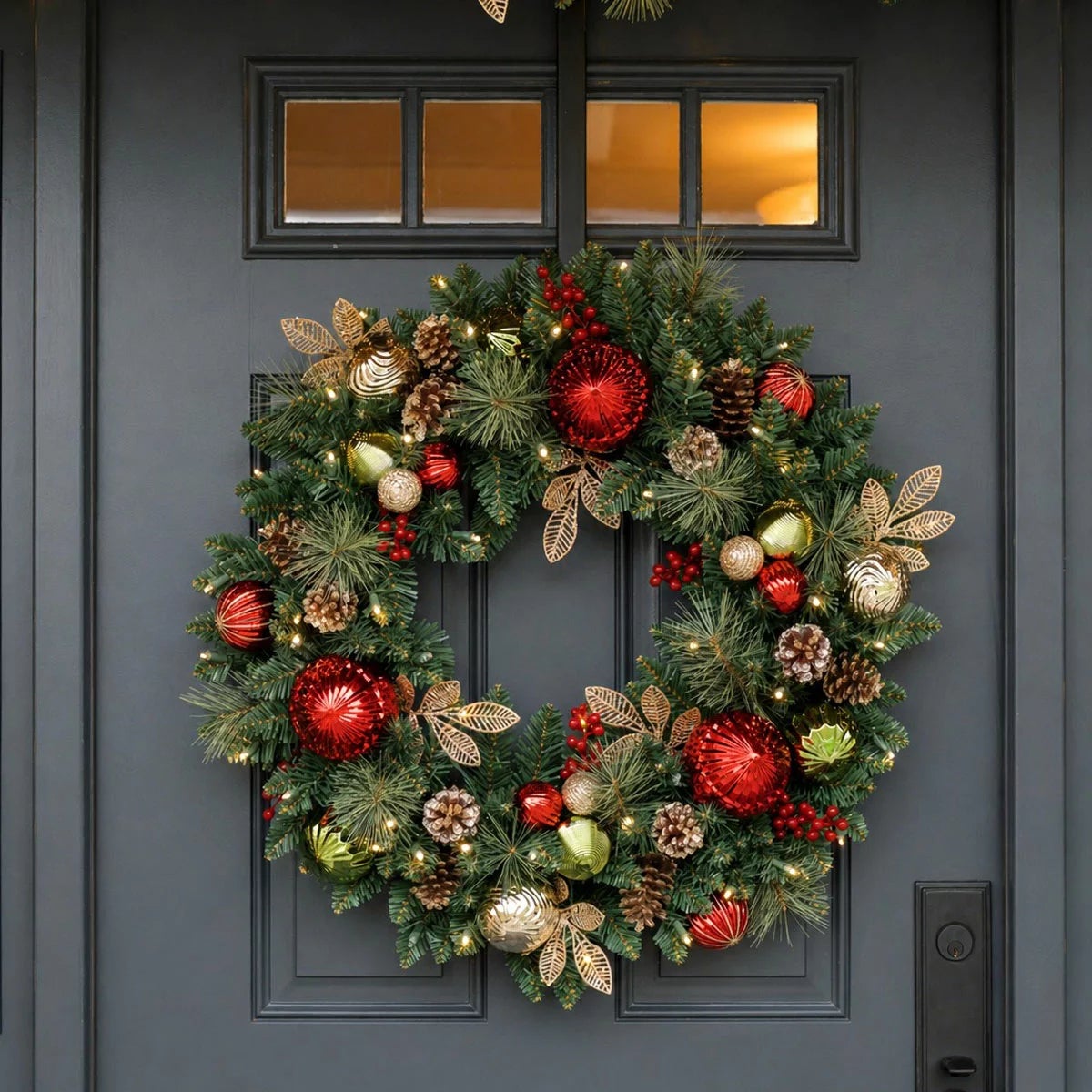 30 inch (76cm) Pre-Lit Decorated Wreath with 50 LED Lights, view 16
