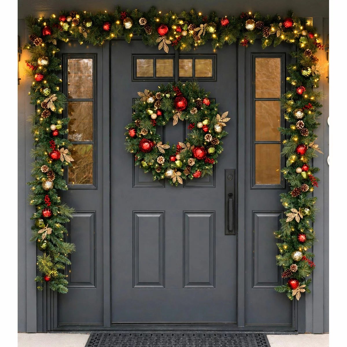 30 inch (76cm) Pre-Lit Decorated Wreath with 50 LED Lights, view 17