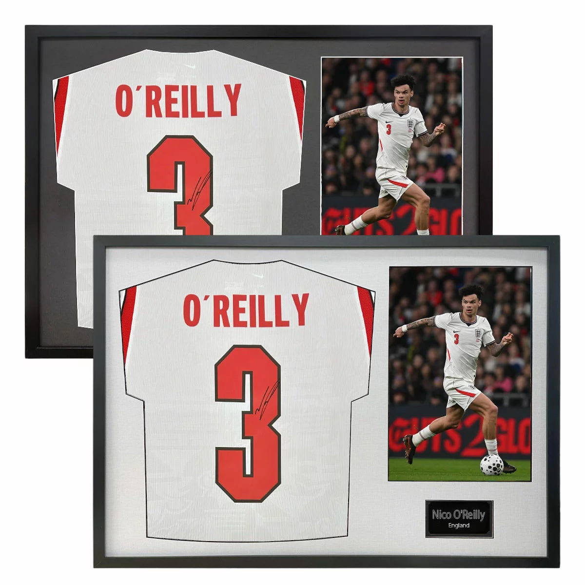 Nico O'Reilly Signed Framed England Football Shirt including 1 Photo in 2
