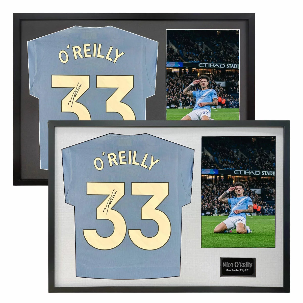 Nico O'Reilly Signed Framed Manchester City Football Shirt including 1 Photo