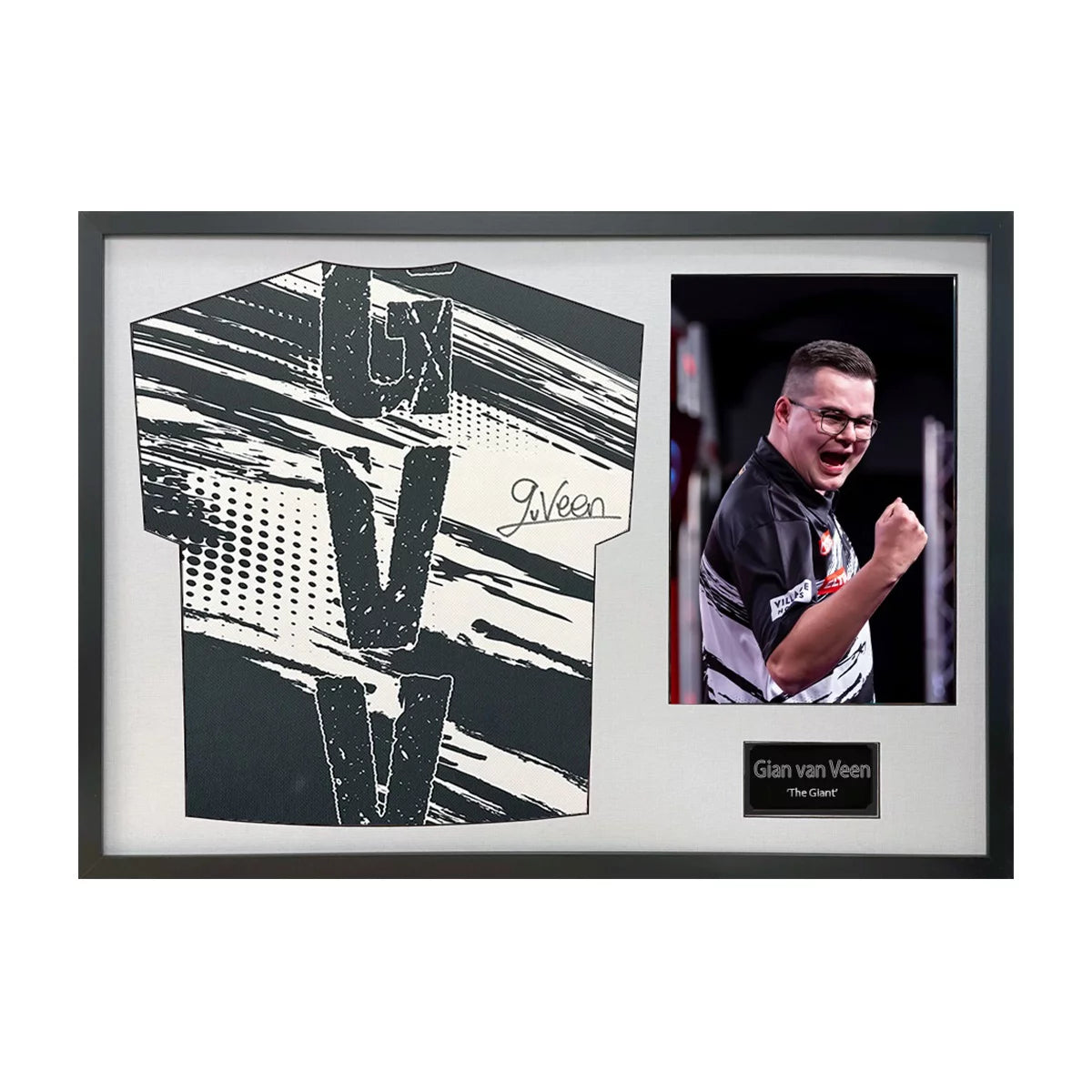 Gian van Veen Signed Framed Darts Shirt including 1 Photo in 2 Options: White or