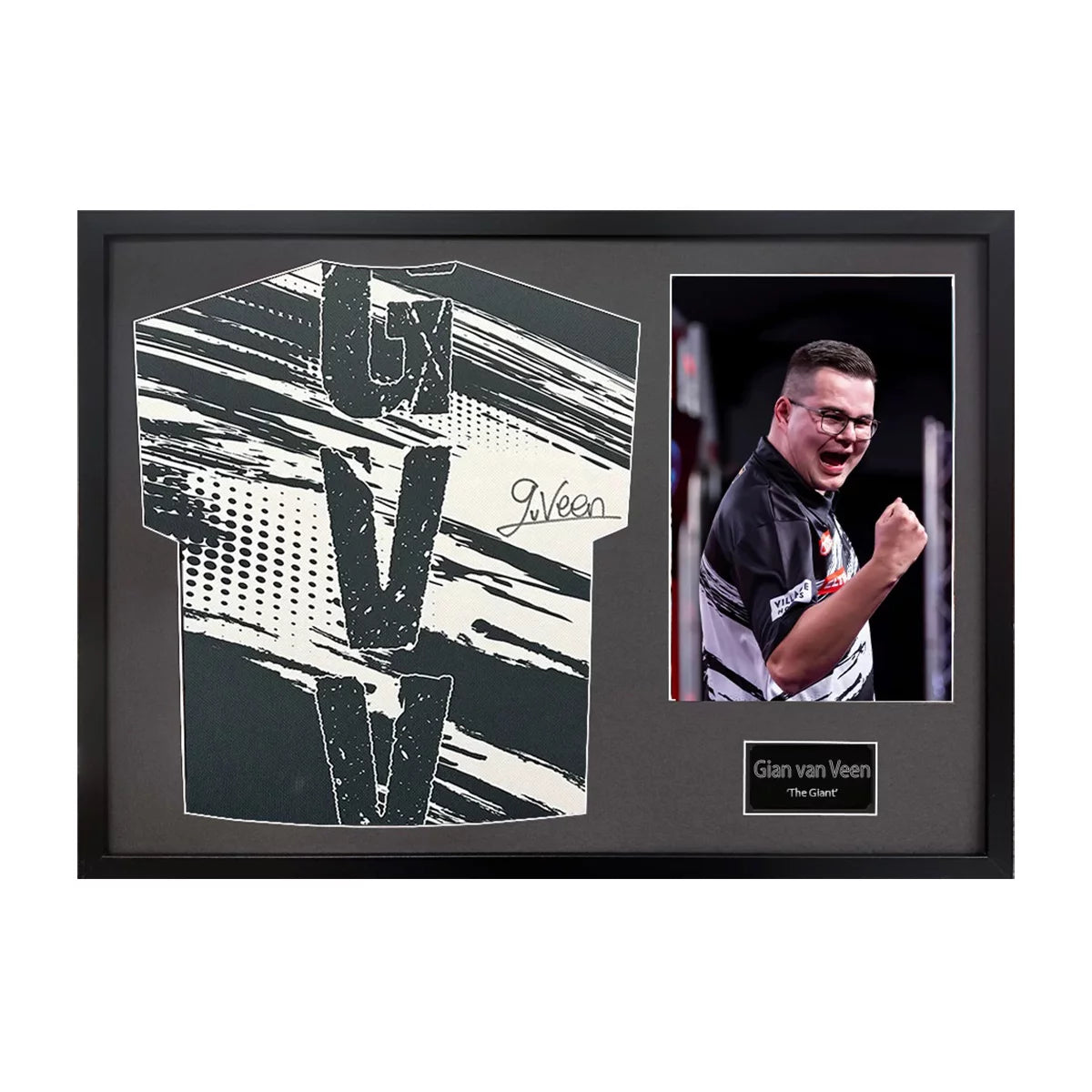 Gian van Veen Signed Framed Darts Shirt including 1 Photo in 2 Options: White or