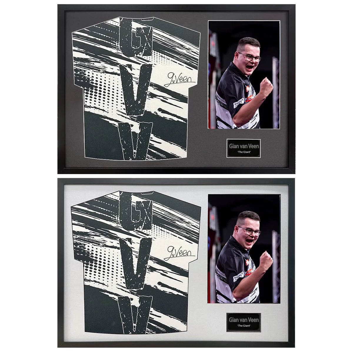 Gian van Veen Signed Framed Darts Shirt including 1 Photo in 2 Options: White or