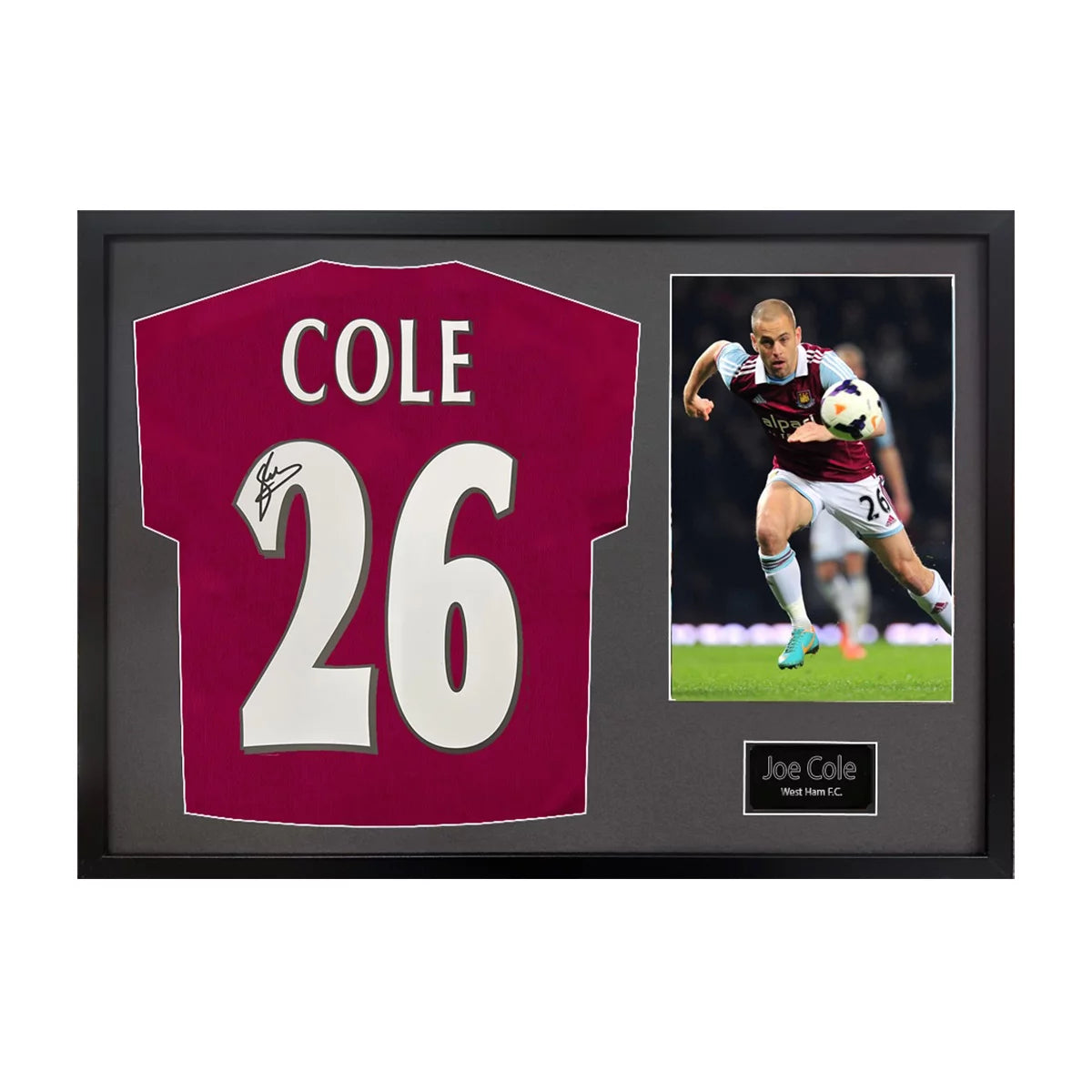 Joe Cole Signed Framed West Ham Football Shirt including 1 Photo in 2 Options