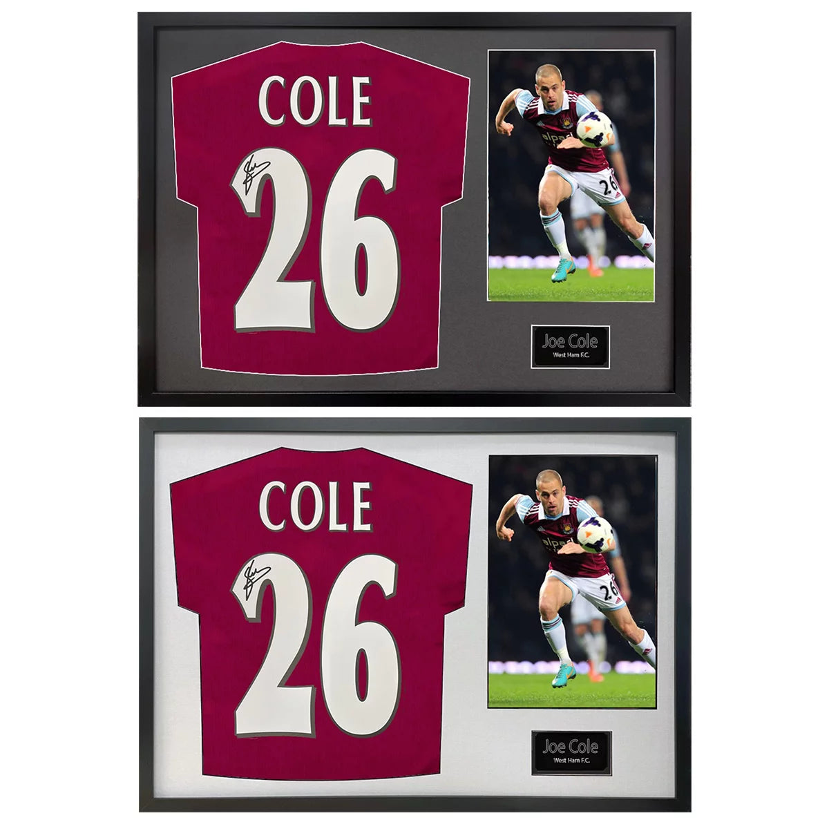 Joe Cole Signed Framed West Ham Football Shirt including 1 Photo in 2 Options