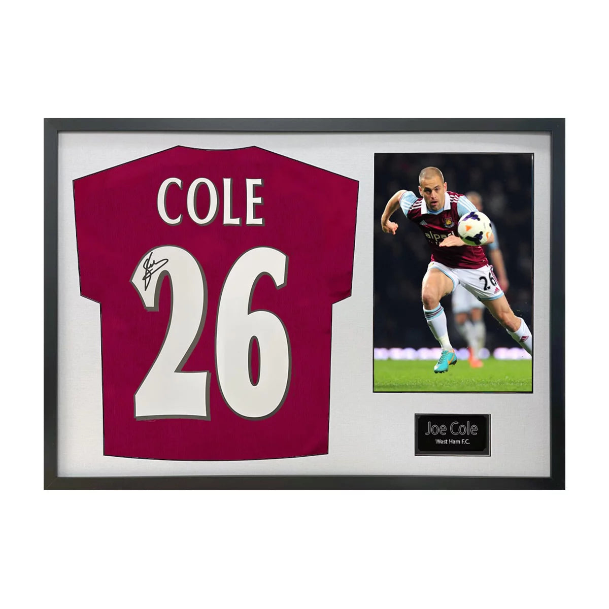 Joe Cole Signed Framed West Ham Football Shirt including 1 Photo in 2 Options