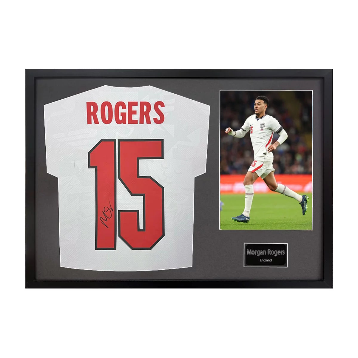 Morgan Rogers Signed Framed England Football Shirt including 1 Photo, in 2
