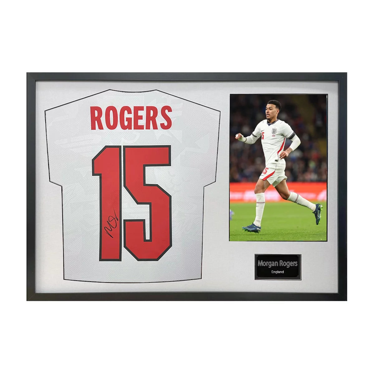 Morgan Rogers Signed Framed England Football Shirt including 1 Photo, in 2