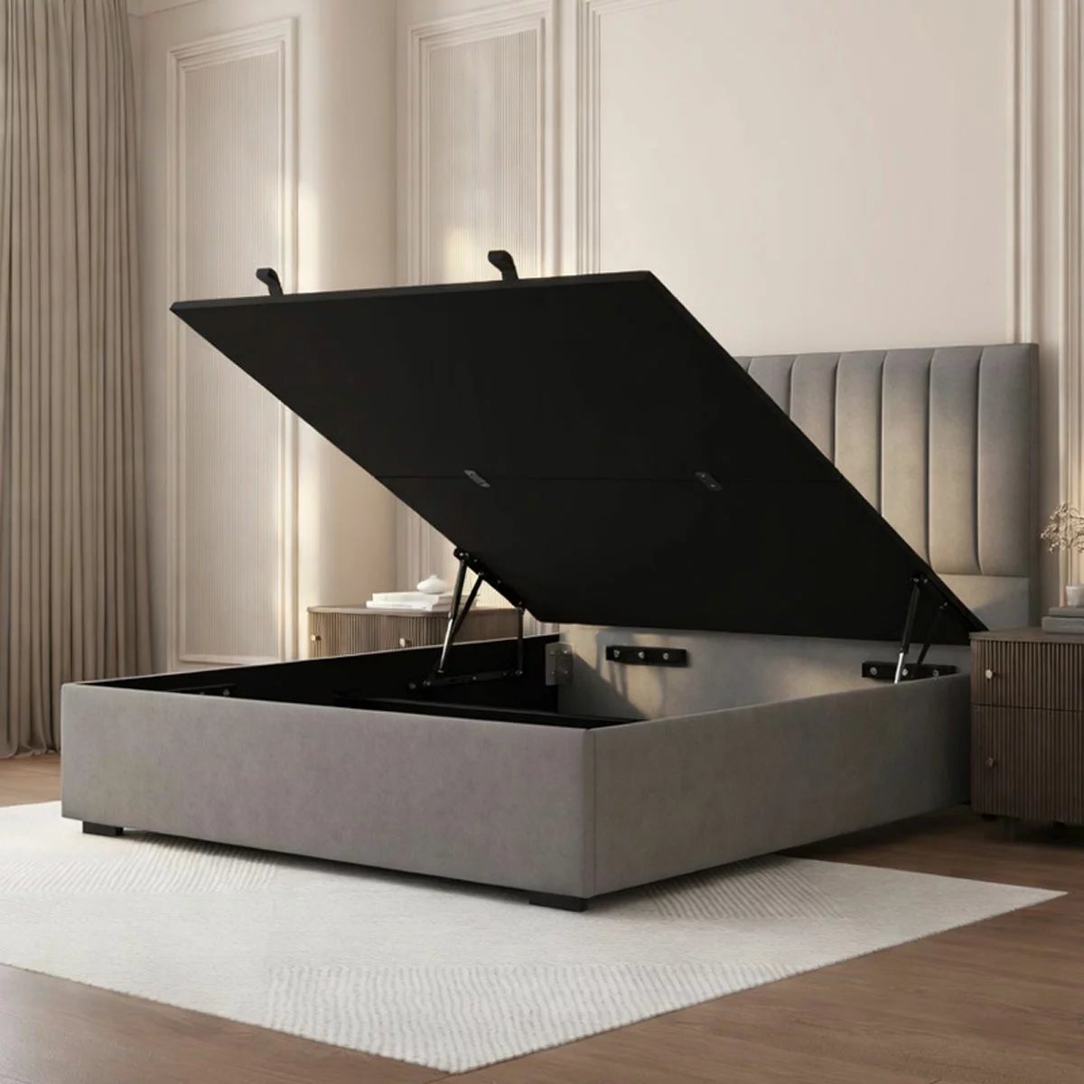 Highgrove Swift Grey Fabric Full Ottoman Bed Frame in 3 Sizes, view 2