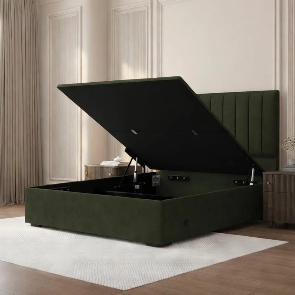 Highgrove Swift Green Fabric Full Ottoman Bed Frame in 3 Sizes, view 16