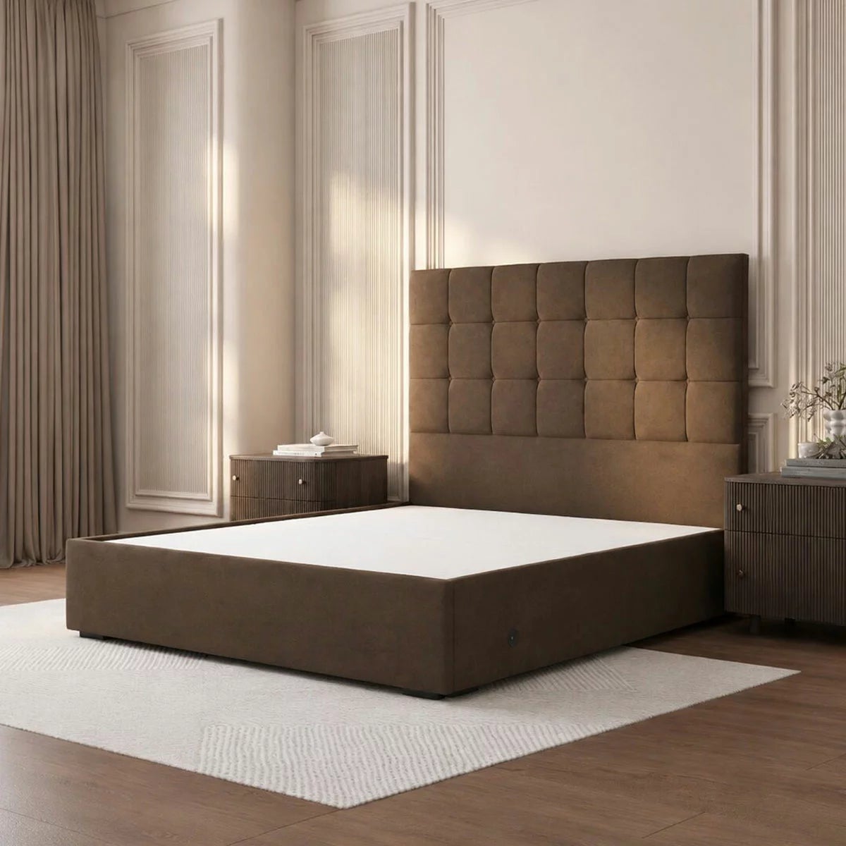 Highgrove Kavalan Brown Fabric Full Ottoman Bed Frame in 3 Sizes, view 21