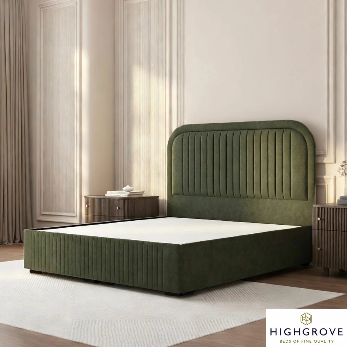 Highgrove Ashford Green Fabric Full Ottoman Bed Frame Green in 3 Sizes