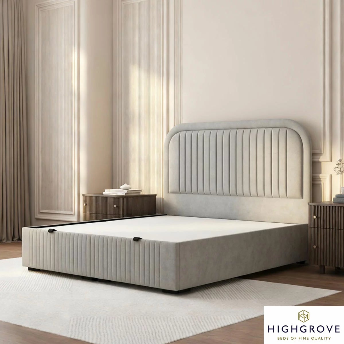 Highgrove Ashford Grey Fabric Full Ottoman Bed Frame in 3 Sizes