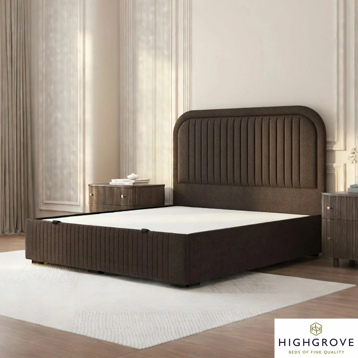 Highgrove Ashford Brown Fabric Full Ottoman Bed Frame in 3 Sizes