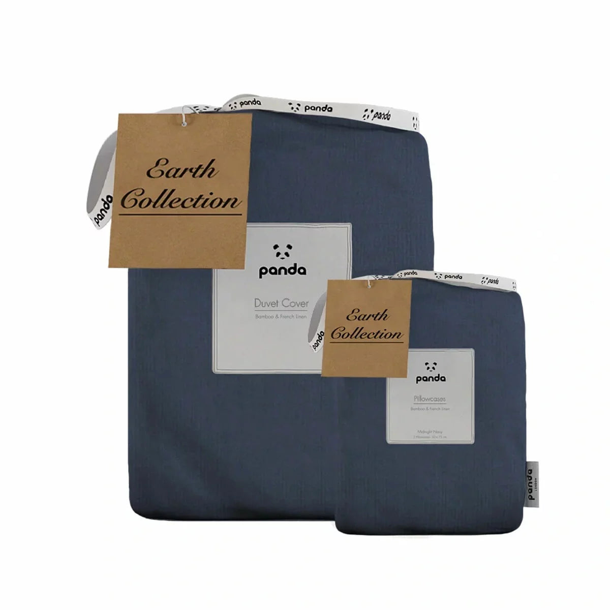 Panda Bamboo & French Linen Navy Duvet Cover Set in 3 Sizes