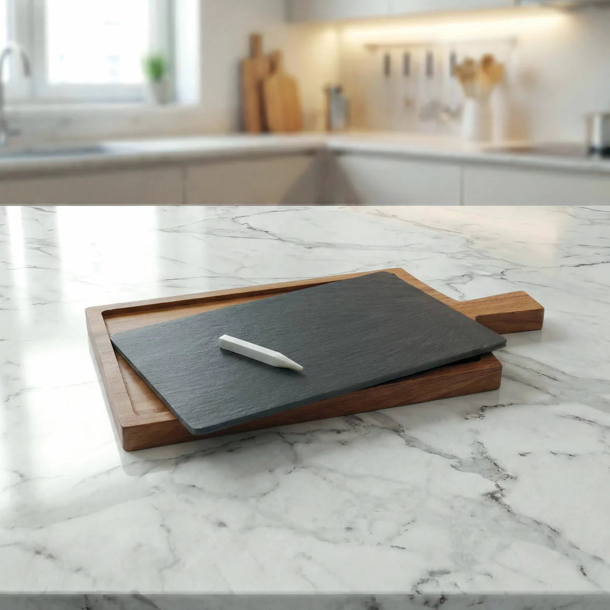 BirdRock Home Slate & Acacia Serving Board