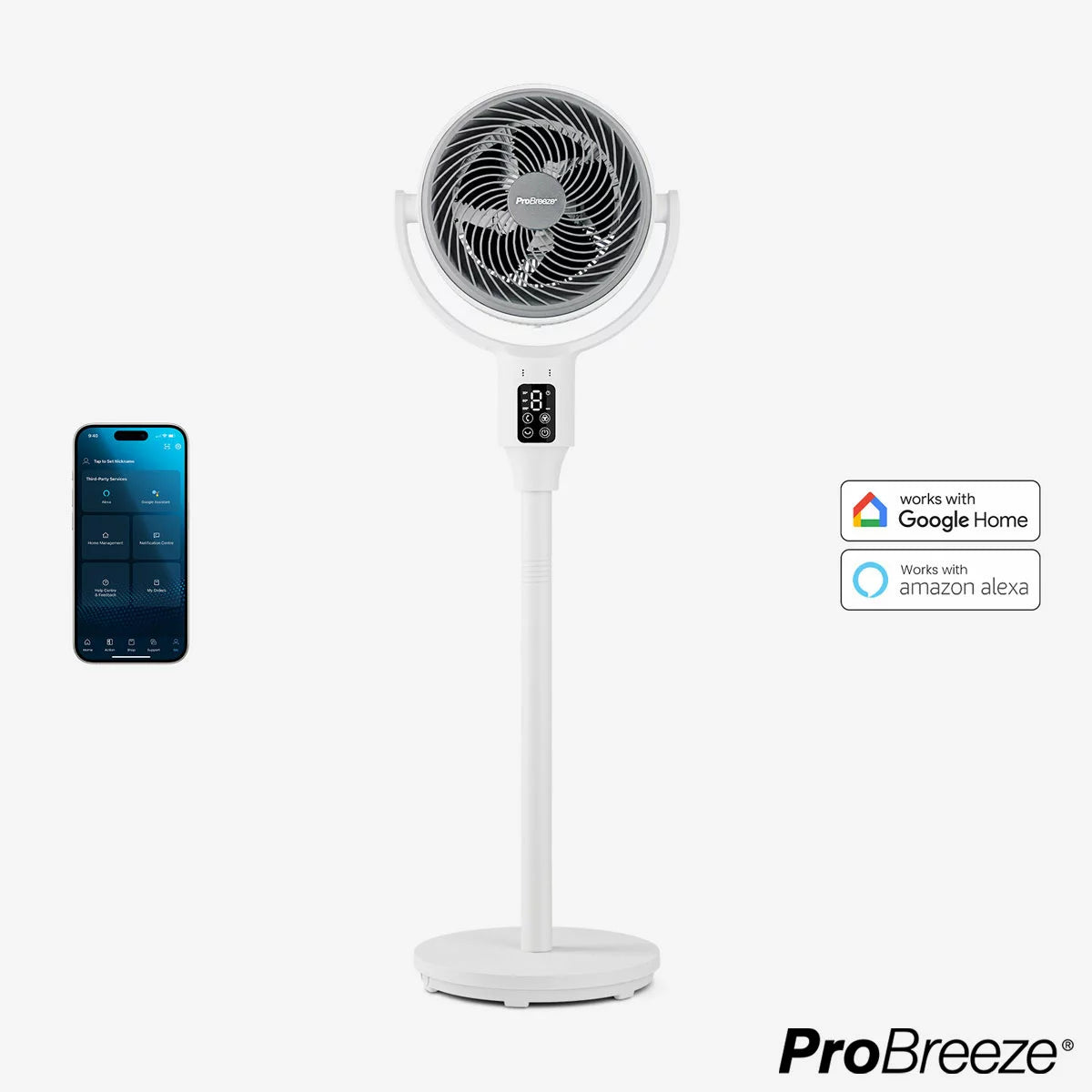 Pro Breeze AirFlo™ 43" Smart Hybrid Pedestal Fan Ultra-Quiet Air Circulator