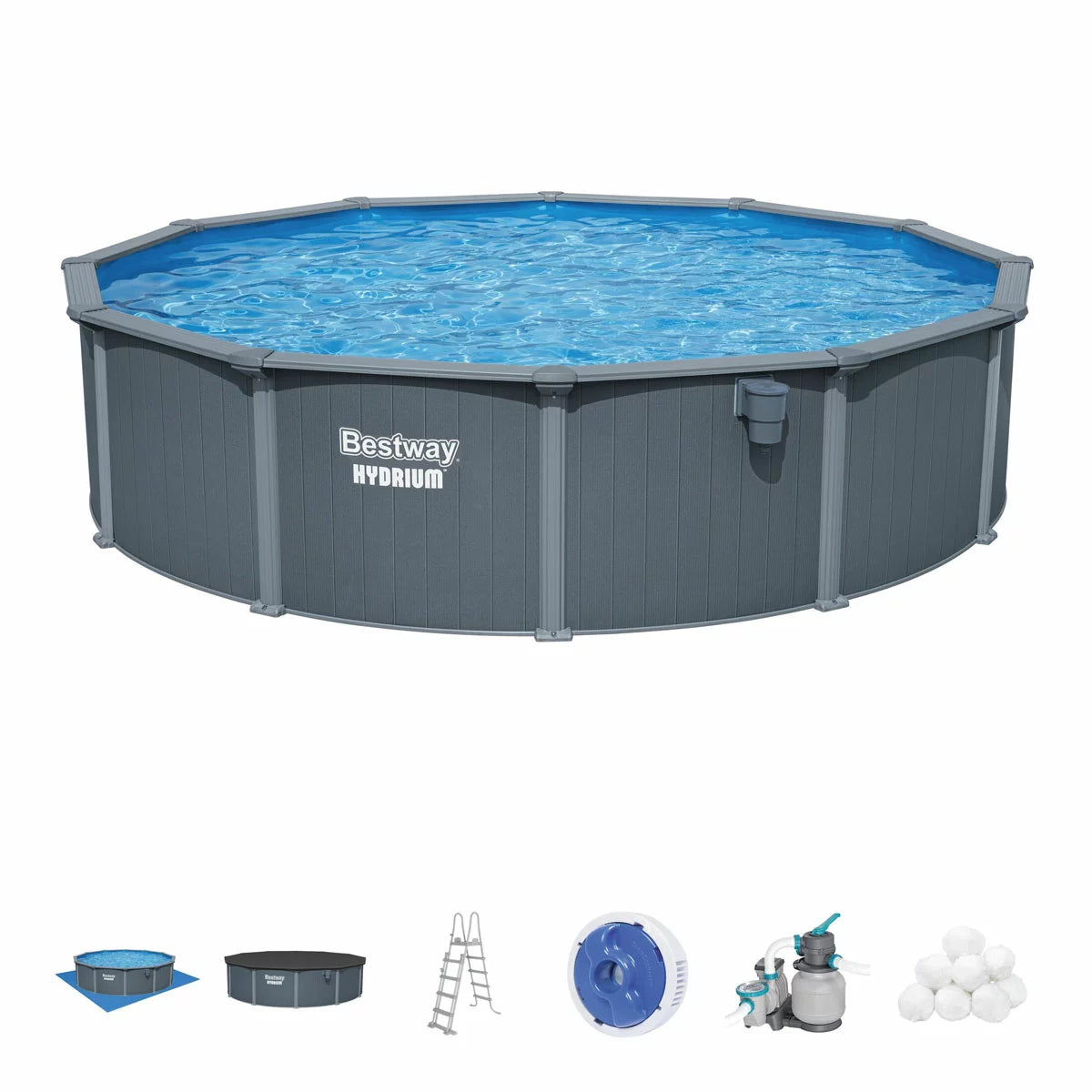 Bestway® Hydrium™ 18ft (5.4m) Round Steel Wall Above Ground Pool Set