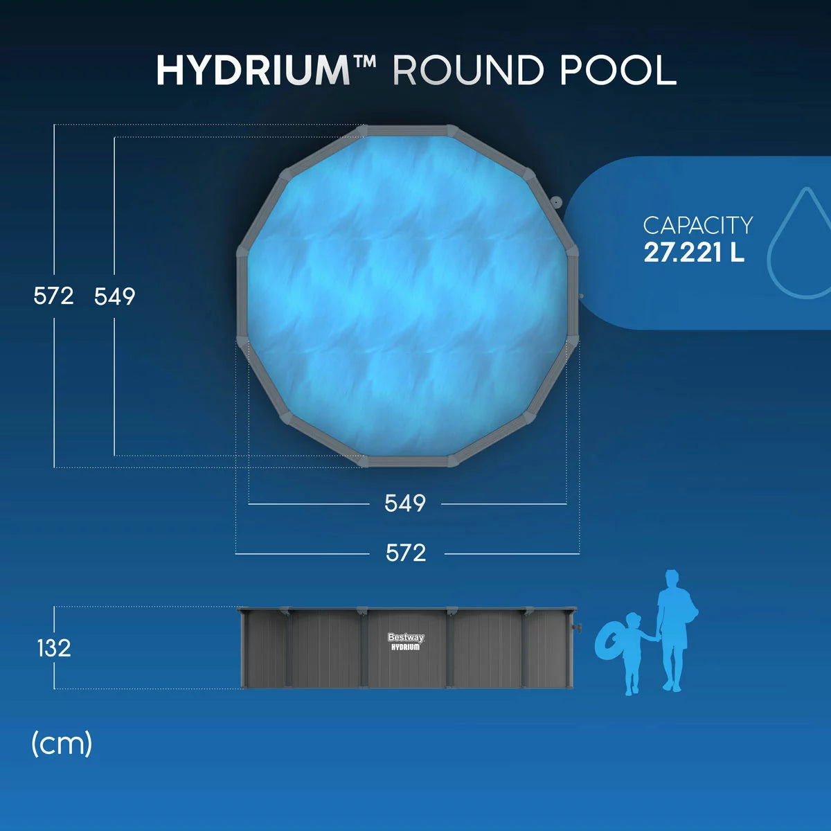 Bestway® Hydrium™ 18ft (5.4m) Round Steel Wall Above Ground Pool Set