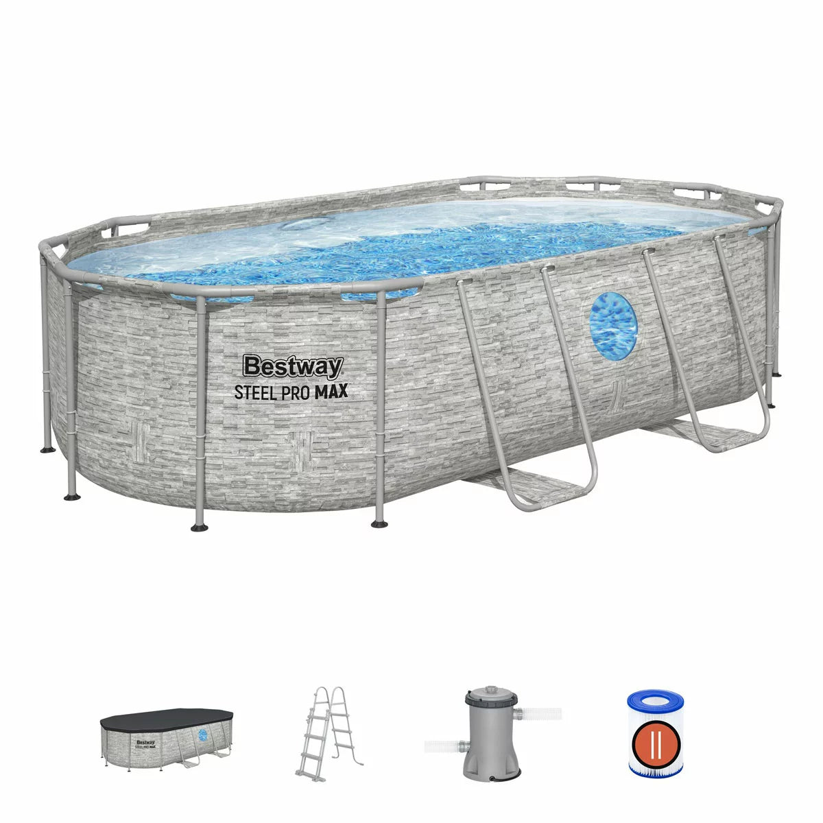 Bestway® 14ft (4.2m) Steel Pro MAX™ Splashview™ Oval Above Ground Pool Set