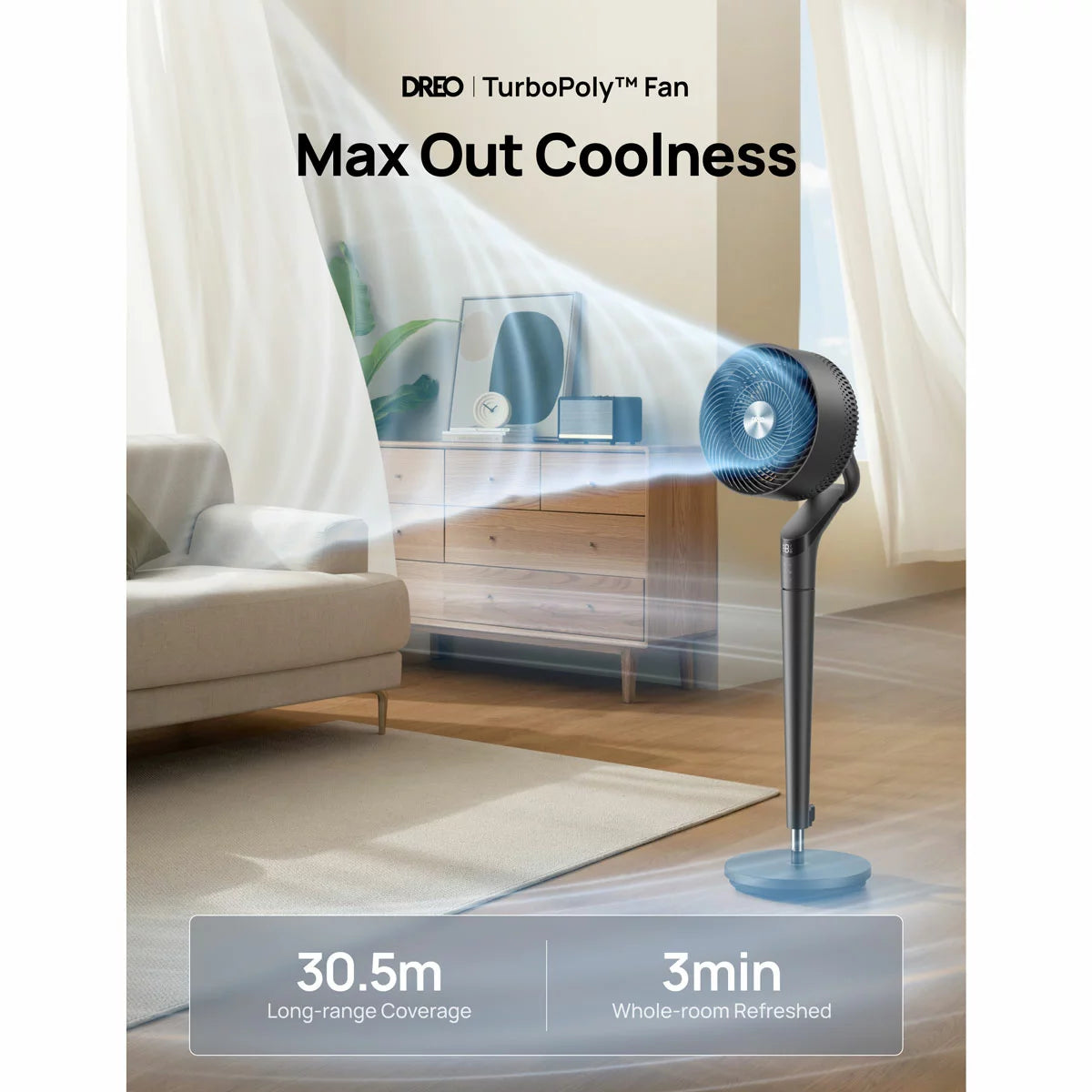 DREO TurboPoly™ 350S Smart Pedestal Fan with 3D Oscillation