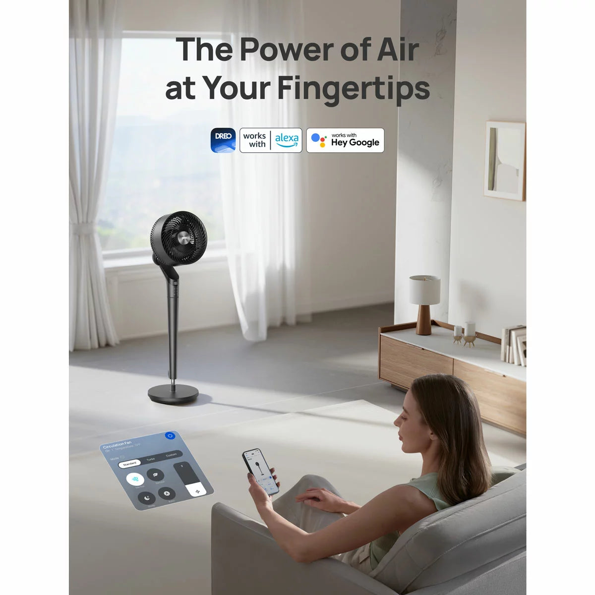 DREO TurboPoly™ 350S Smart Pedestal Fan with 3D Oscillation