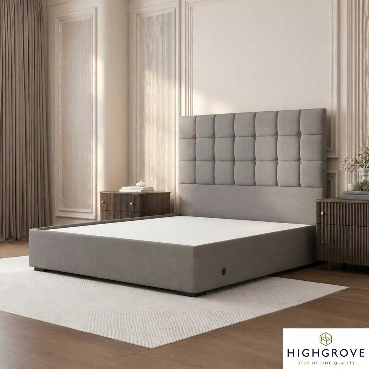 Highgrove Kavalan Grey Fabric Full Ottoman Bed Frame in 3 Sizes