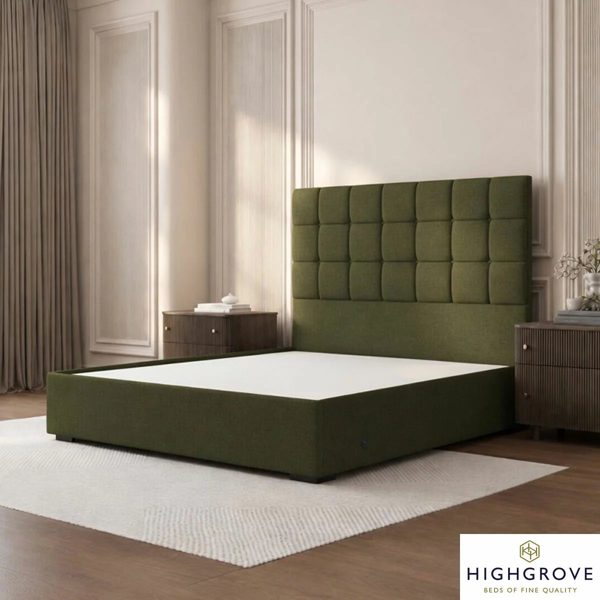 Highgrove Kavalan Green Fabric Full Ottoman Bed Frame in 3 Sizes