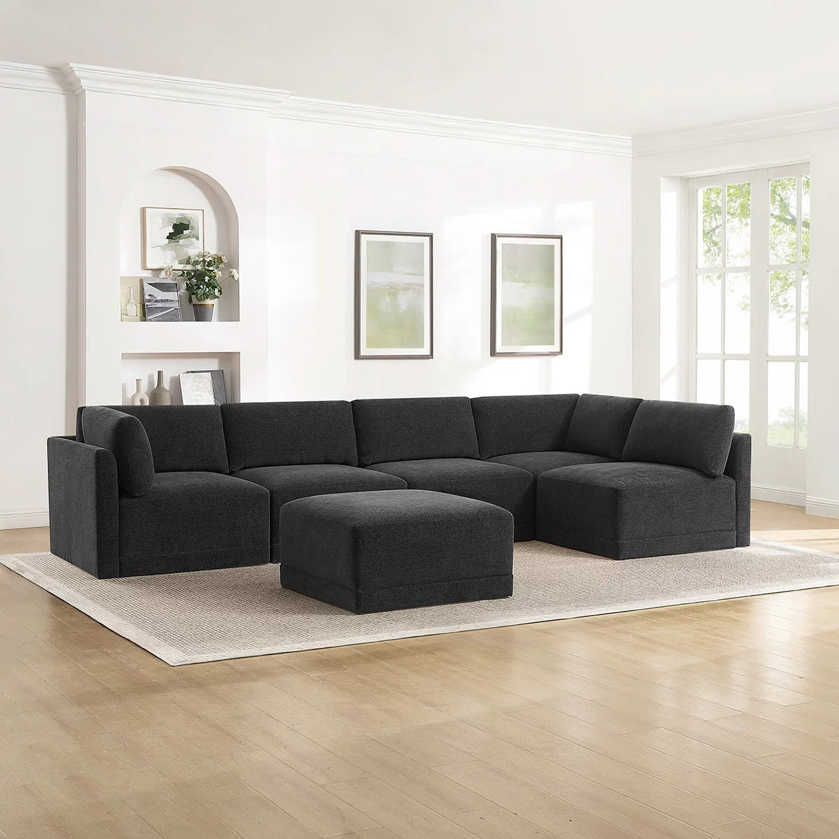 Thomasville Fallon Dark Grey 6 Piece Modular Fabric Sofa