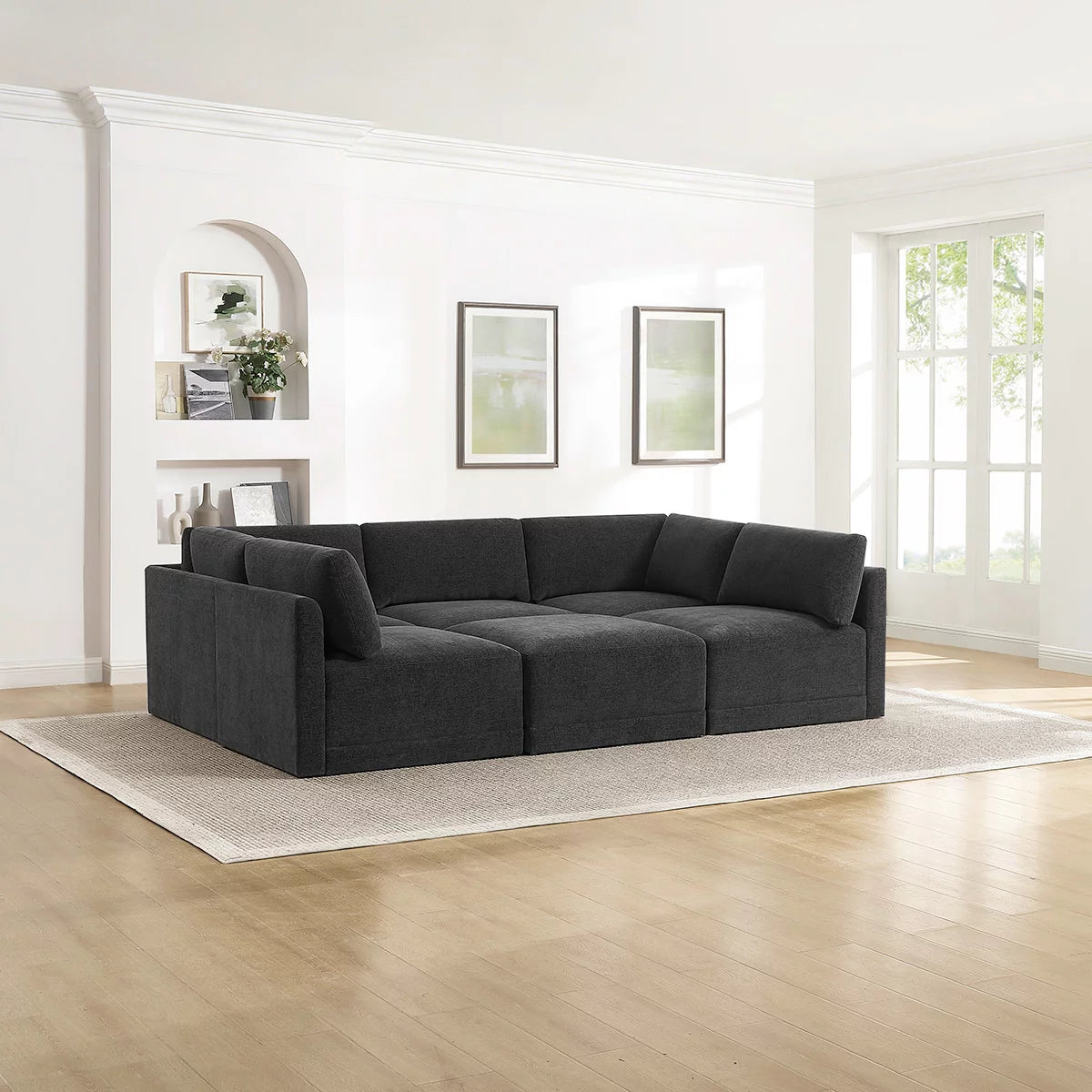 Thomasville Fallon Dark Grey 6 Piece Modular Fabric Sofa