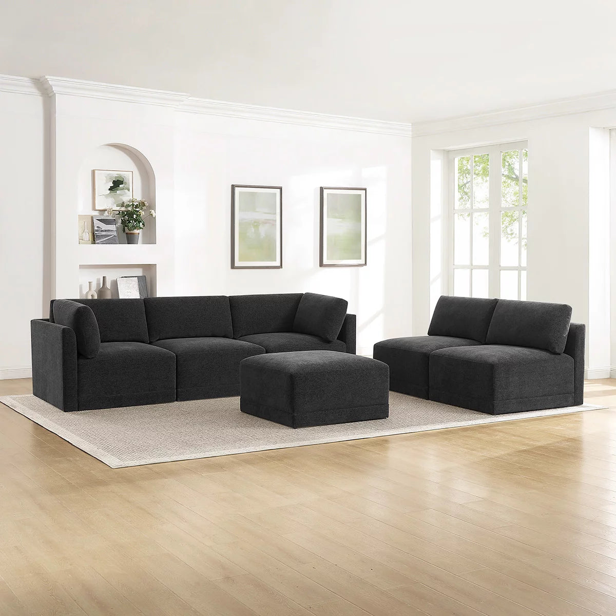 Thomasville Fallon Dark Grey 6 Piece Modular Fabric Sofa
