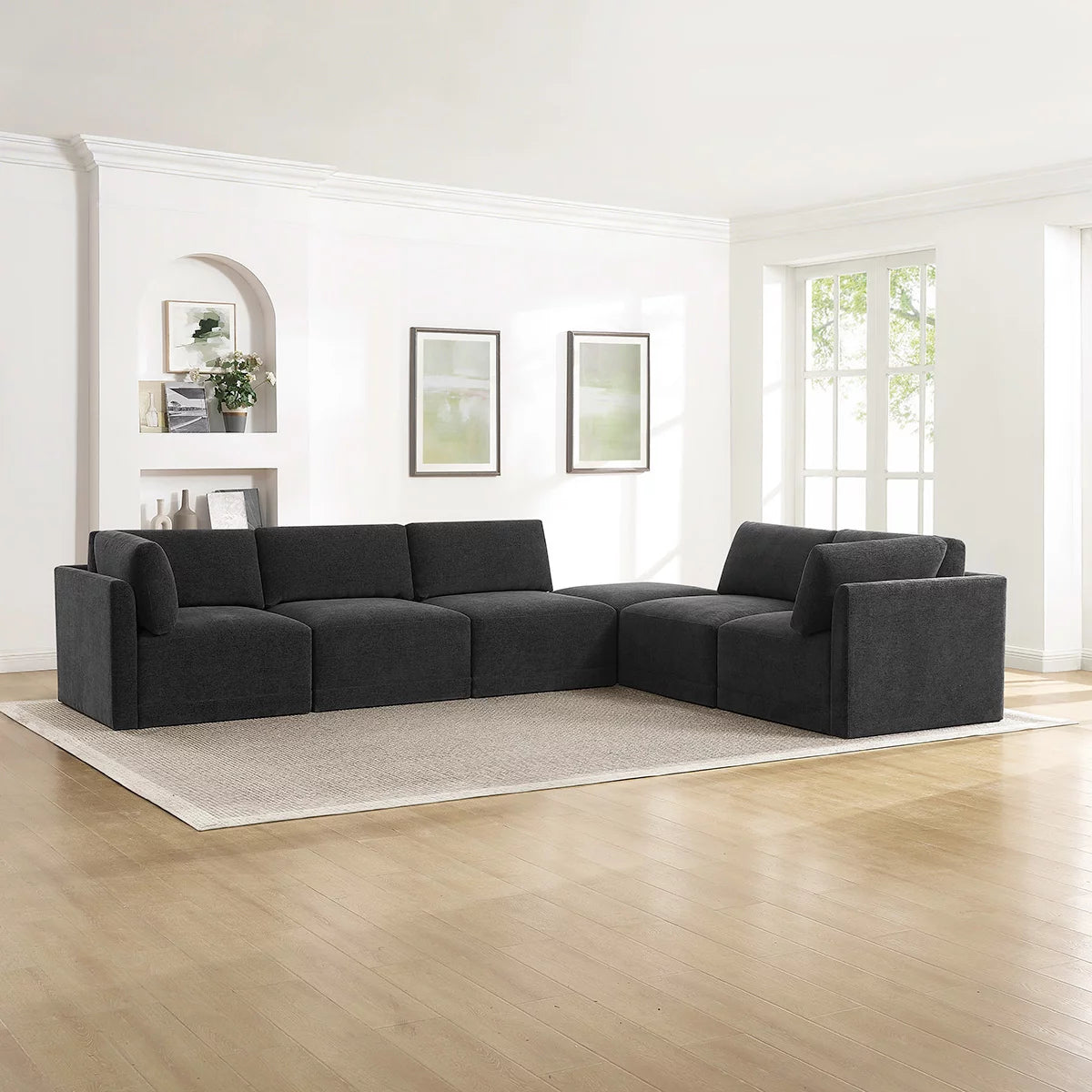 Thomasville Fallon Dark Grey 6 Piece Modular Fabric Sofa