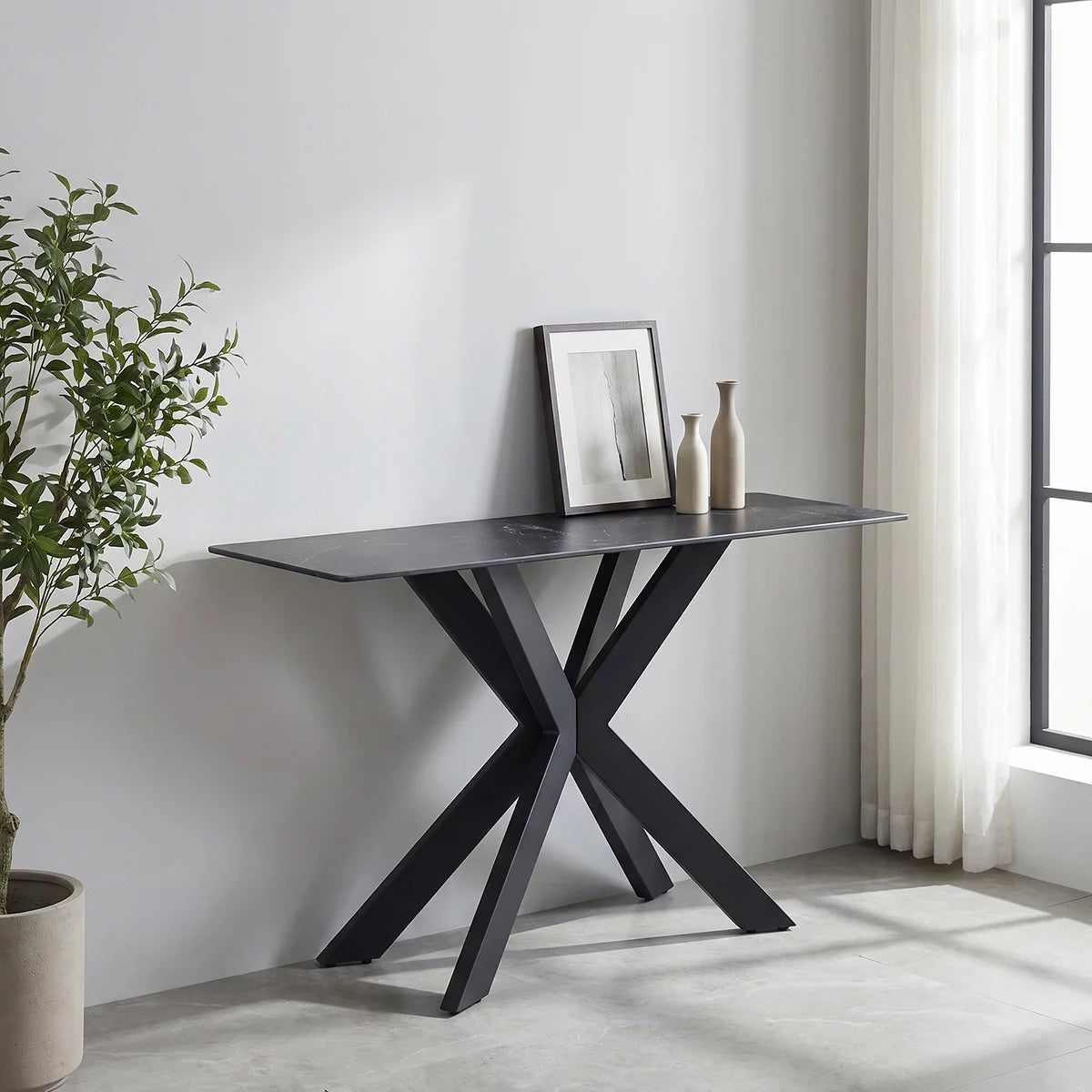 Indus Valley Arden Black Ceramic Console Table