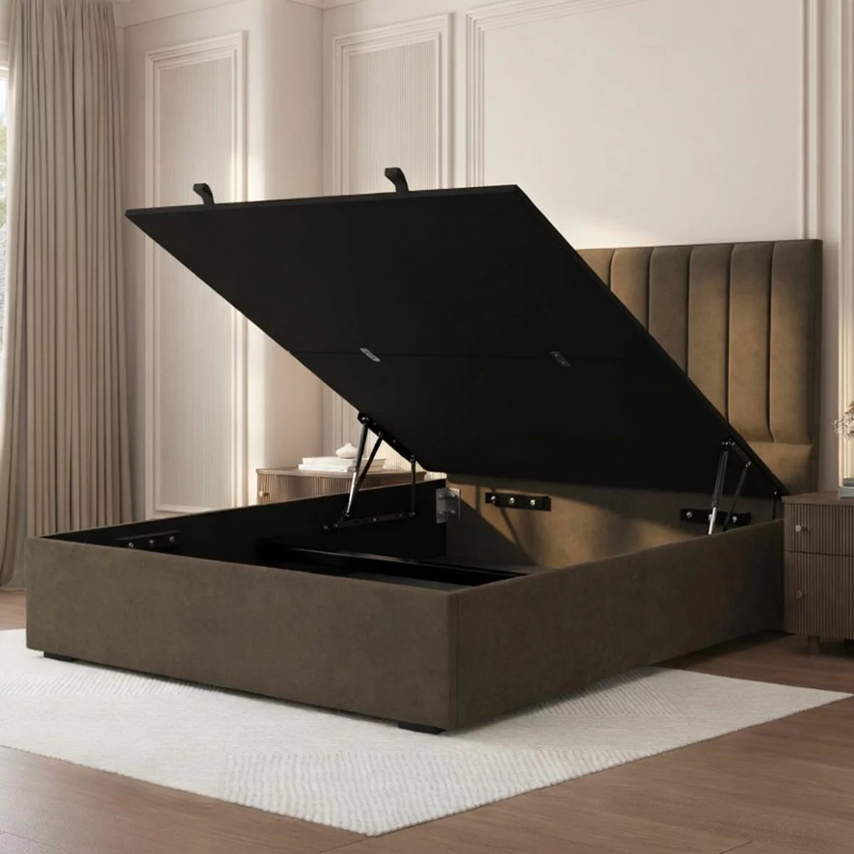 Highgrove Swift Brown Fabric Full Ottoman Bed Frame in 3 Sizes, view 2