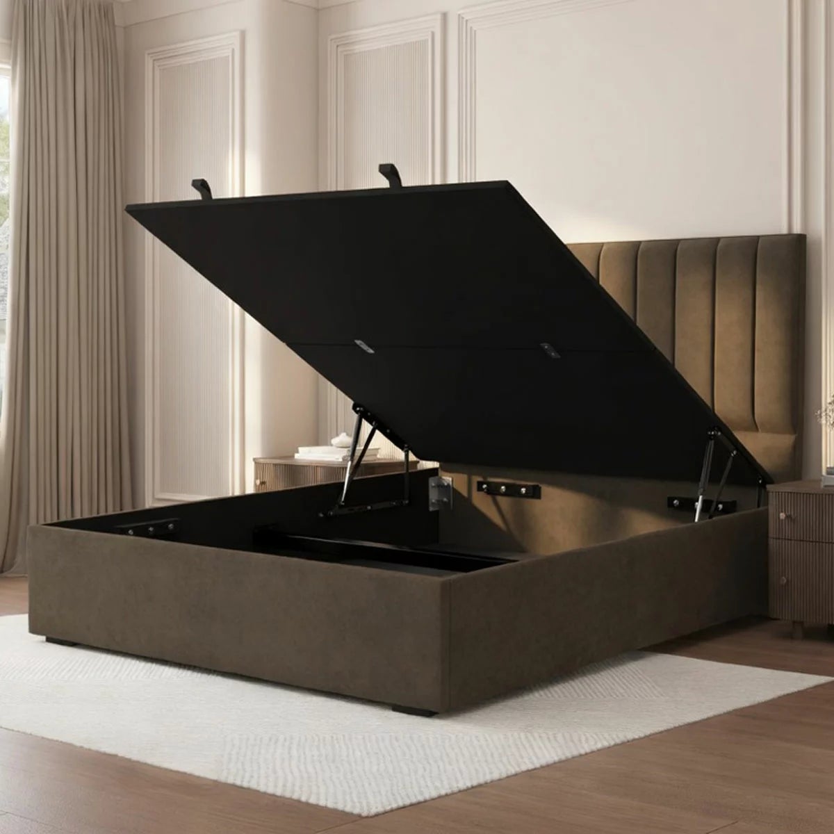 Highgrove Swift Brown Fabric Full Ottoman Bed Frame in 3 Sizes, view 16