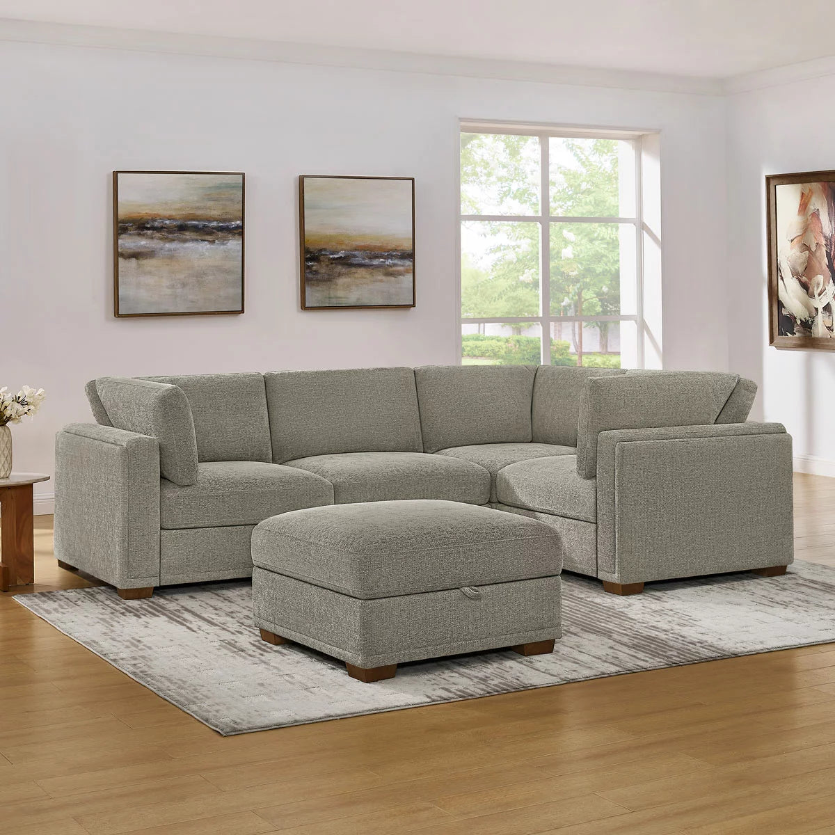 Thomasville Taylor Taupe Fabric Sofa with Storage Ottoman