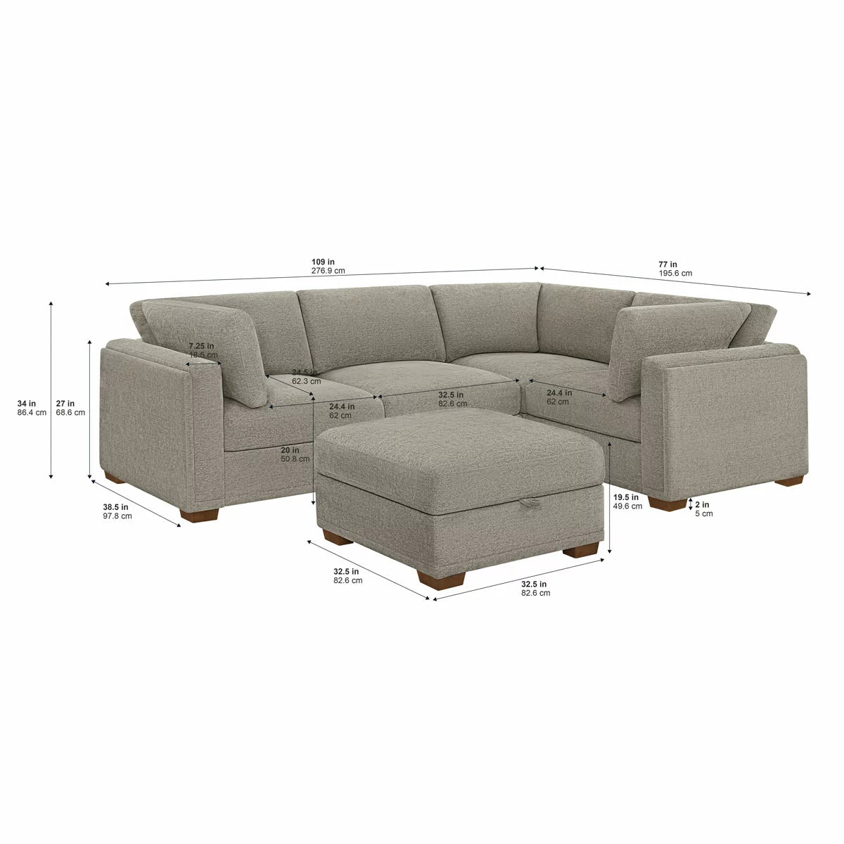 Thomasville Taylor Taupe Fabric Sofa with Storage Ottoman, view 2