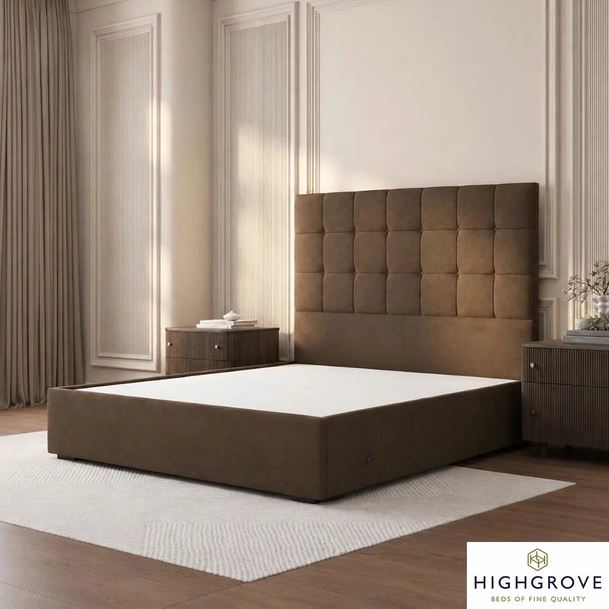 Highgrove Kavalan Brown Fabric Full Ottoman Bed Frame in 3 Sizes