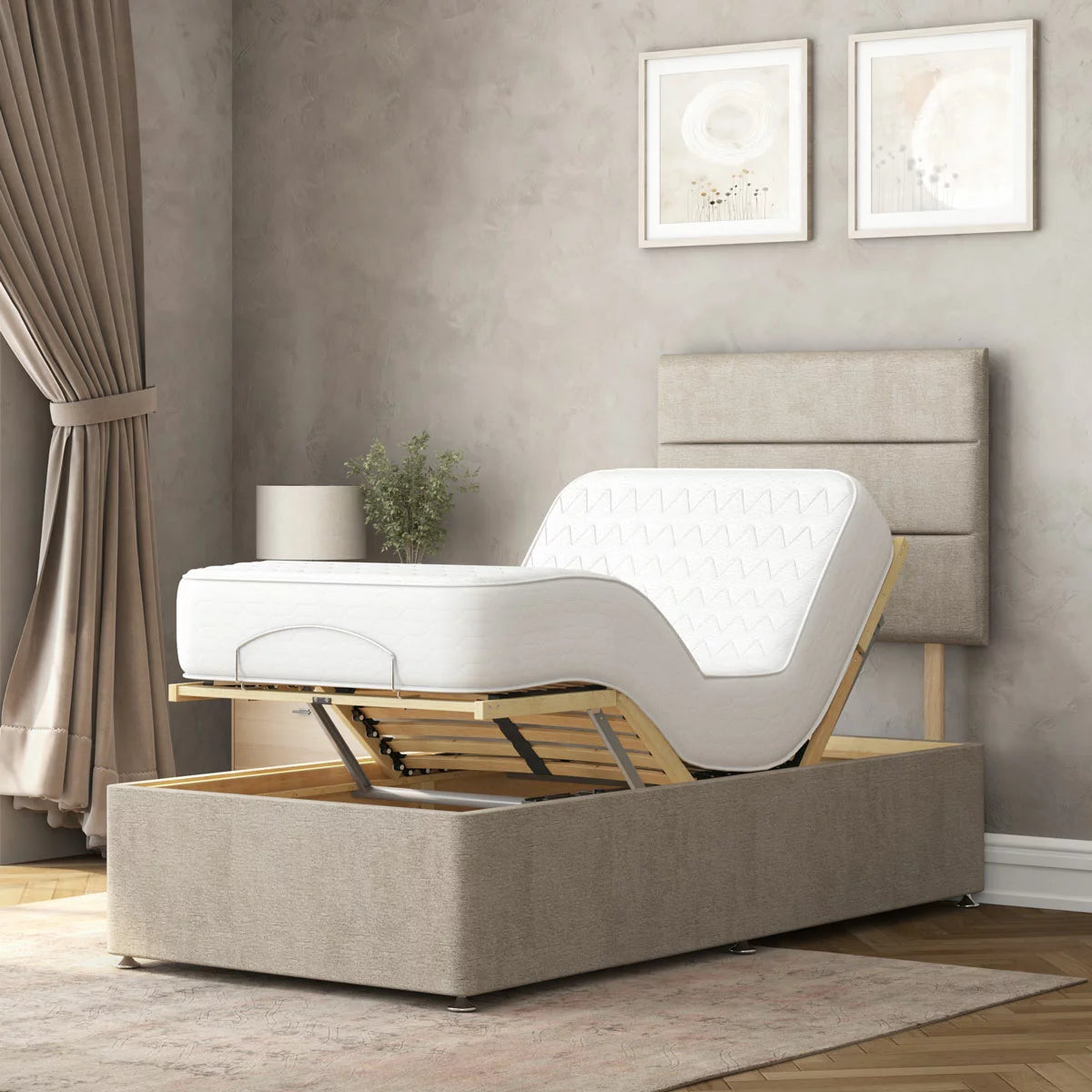 Highgrove Fenton Taupe Fabric Electric Adjustable Bed Base With Medium Memory