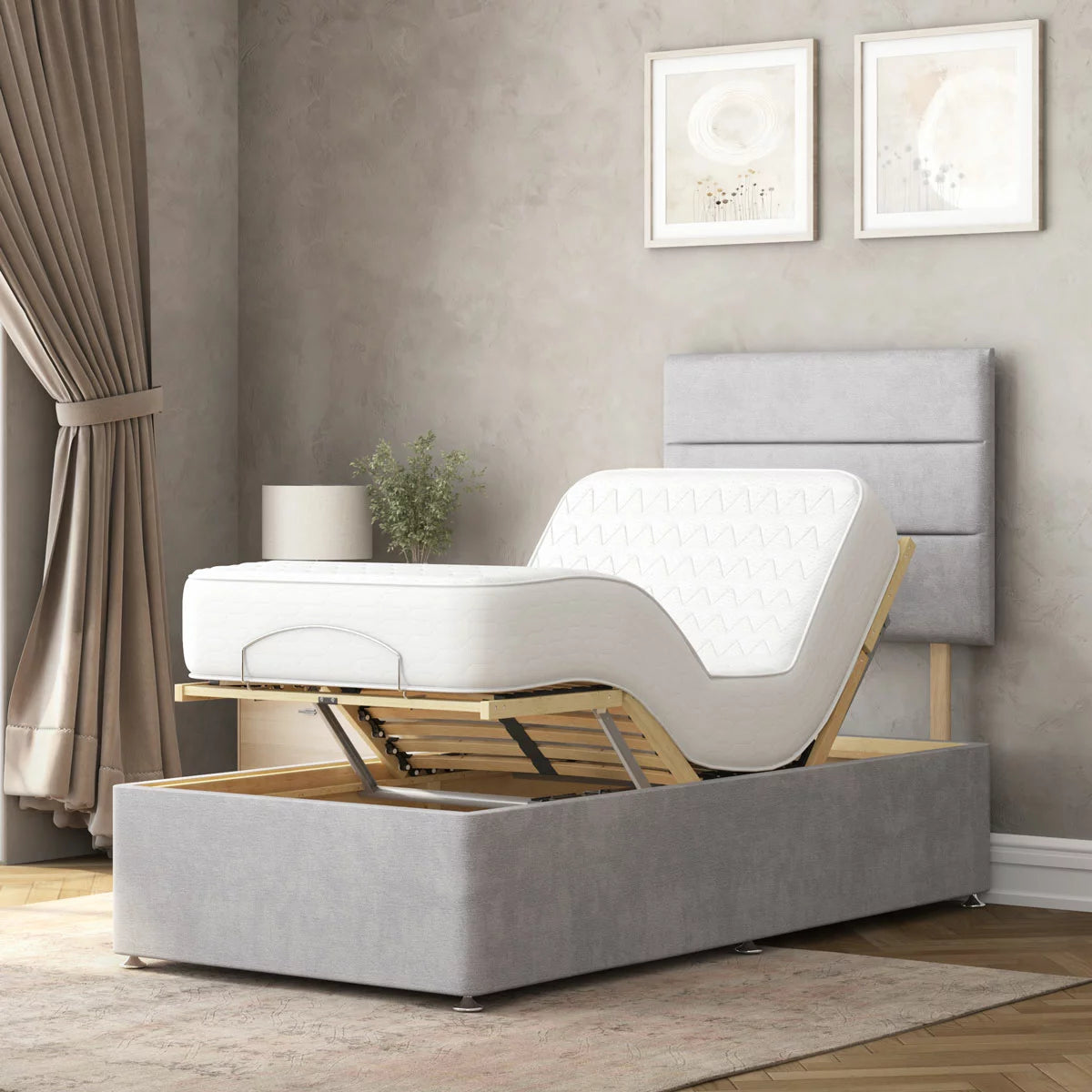 Highgrove Fenton Grey Fabric Electric Adjustable Bed Base With Medium Memory