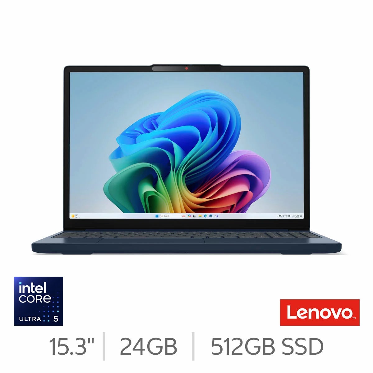 Lenovo IdeaPad Slim 3, Copilot+ PC, Intel Core Ultra 5, 24GB RAM, 512GB SSD, 15.3 inch Laptop, 83UR002JUK